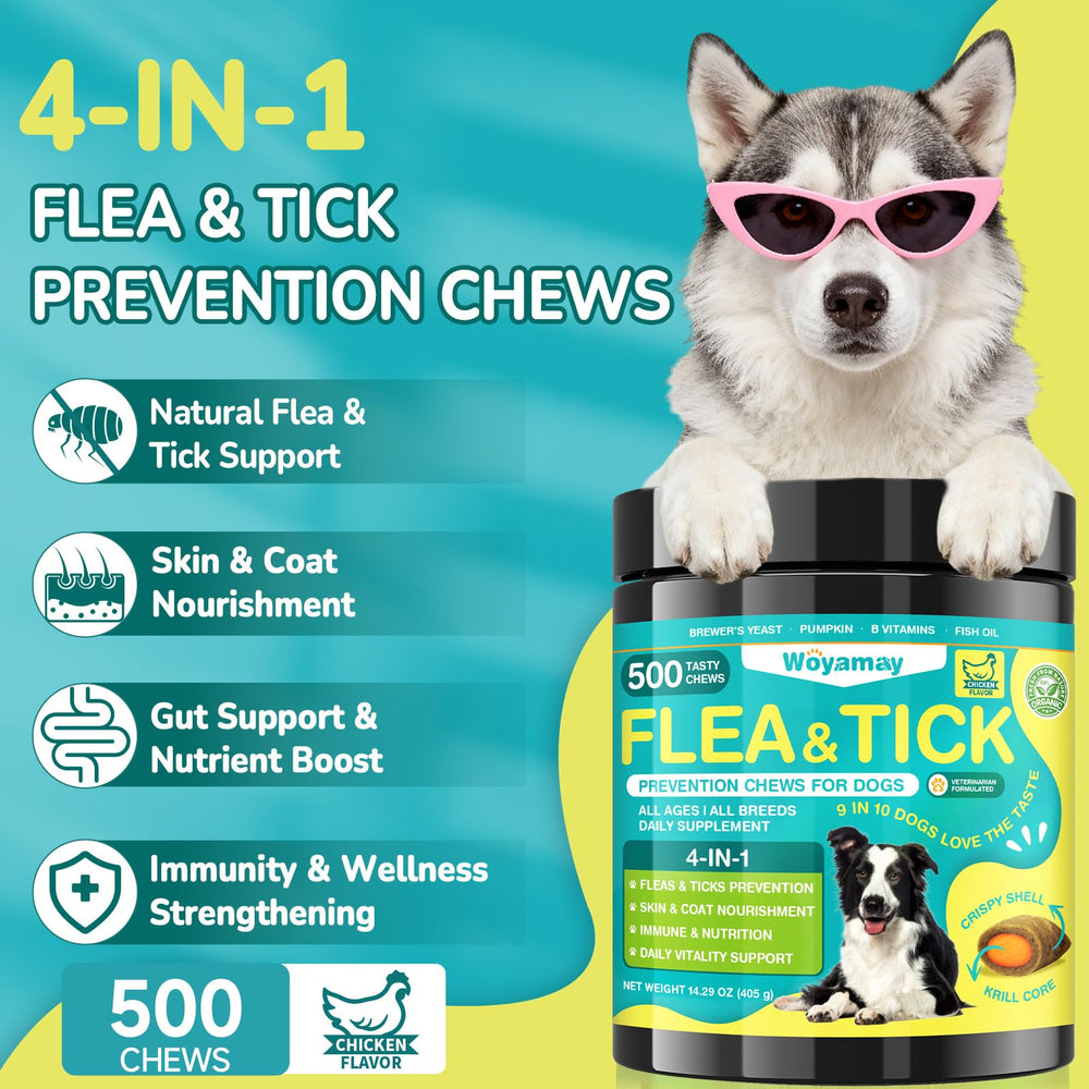 Woyamay flea chews with krill core provide tasty protection against pests.