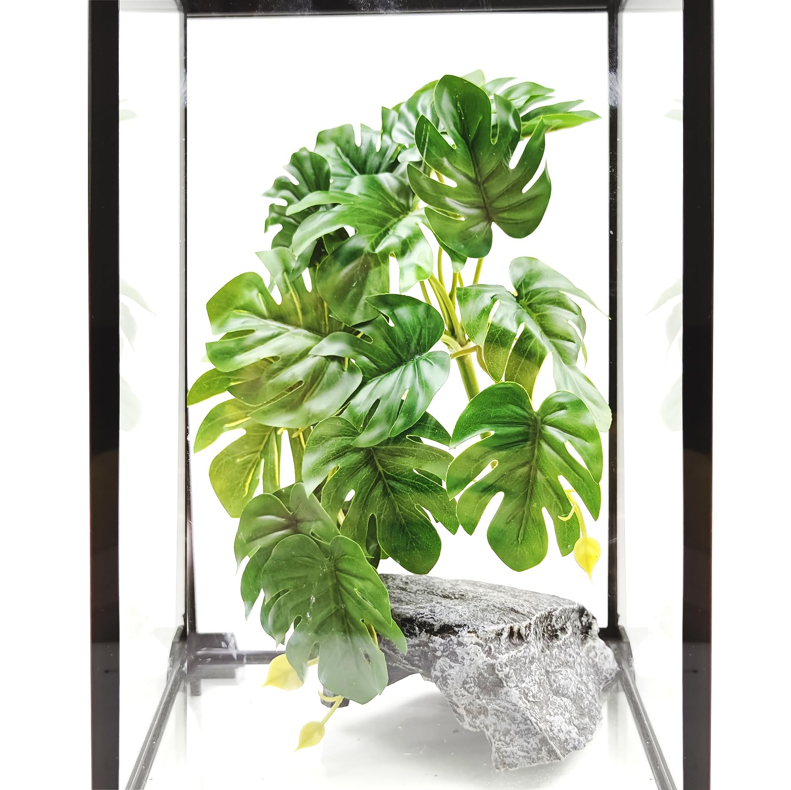 Woyrise reptile plants two-pack enhances enclosure decor and provides hiding spots.