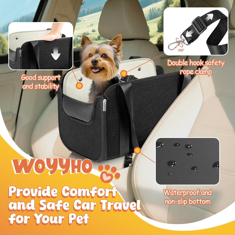 WOYYHO console dog car seat non-slip base ensures stable rides for pets.