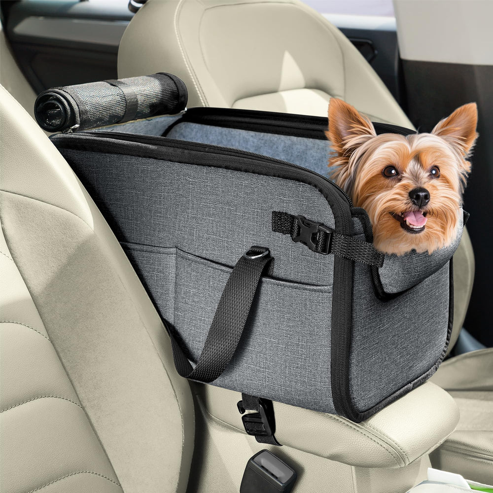 WOYYHO console dog seat front view showing elevated, secure seating for pets on car trips