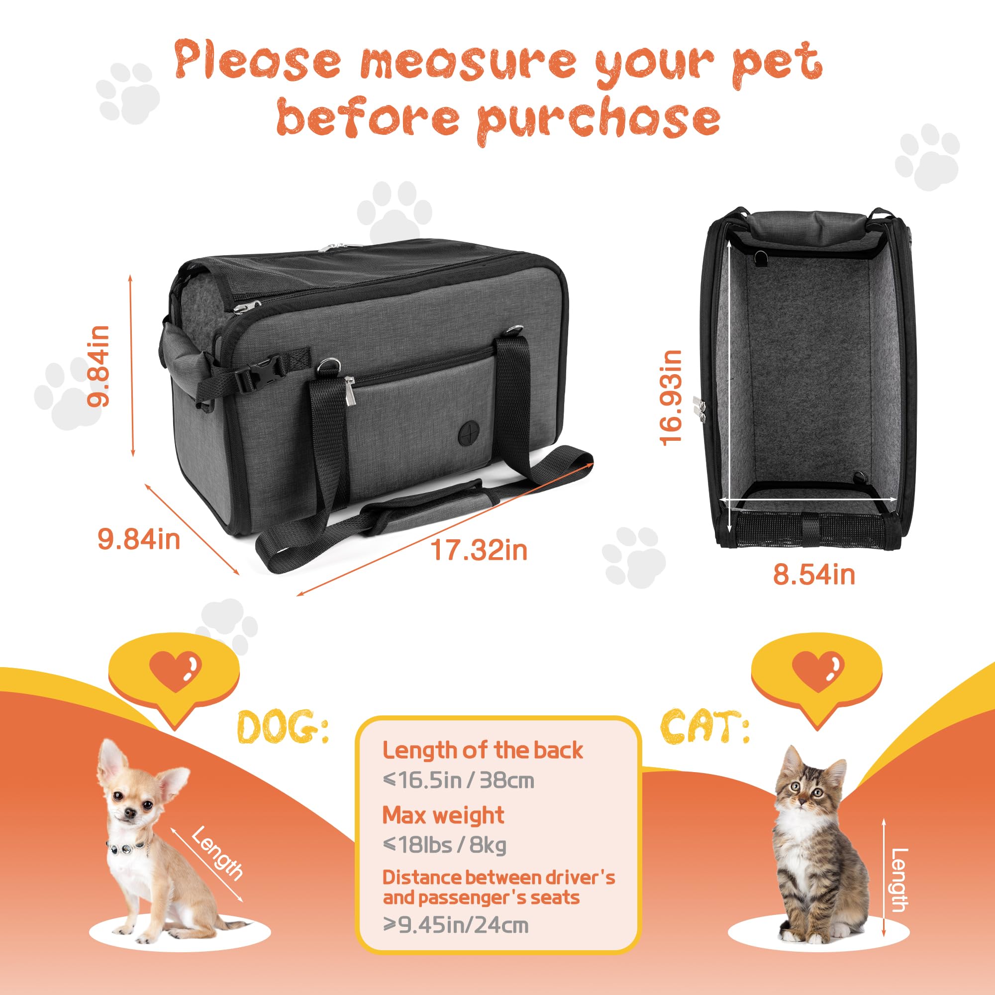 WOYYHO console dog seat removable cover enabling easy cleaning after messy trips