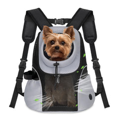 WOYYHO dog carrier backpack front-view shows ventilated mesh for cooling during outdoor trips.