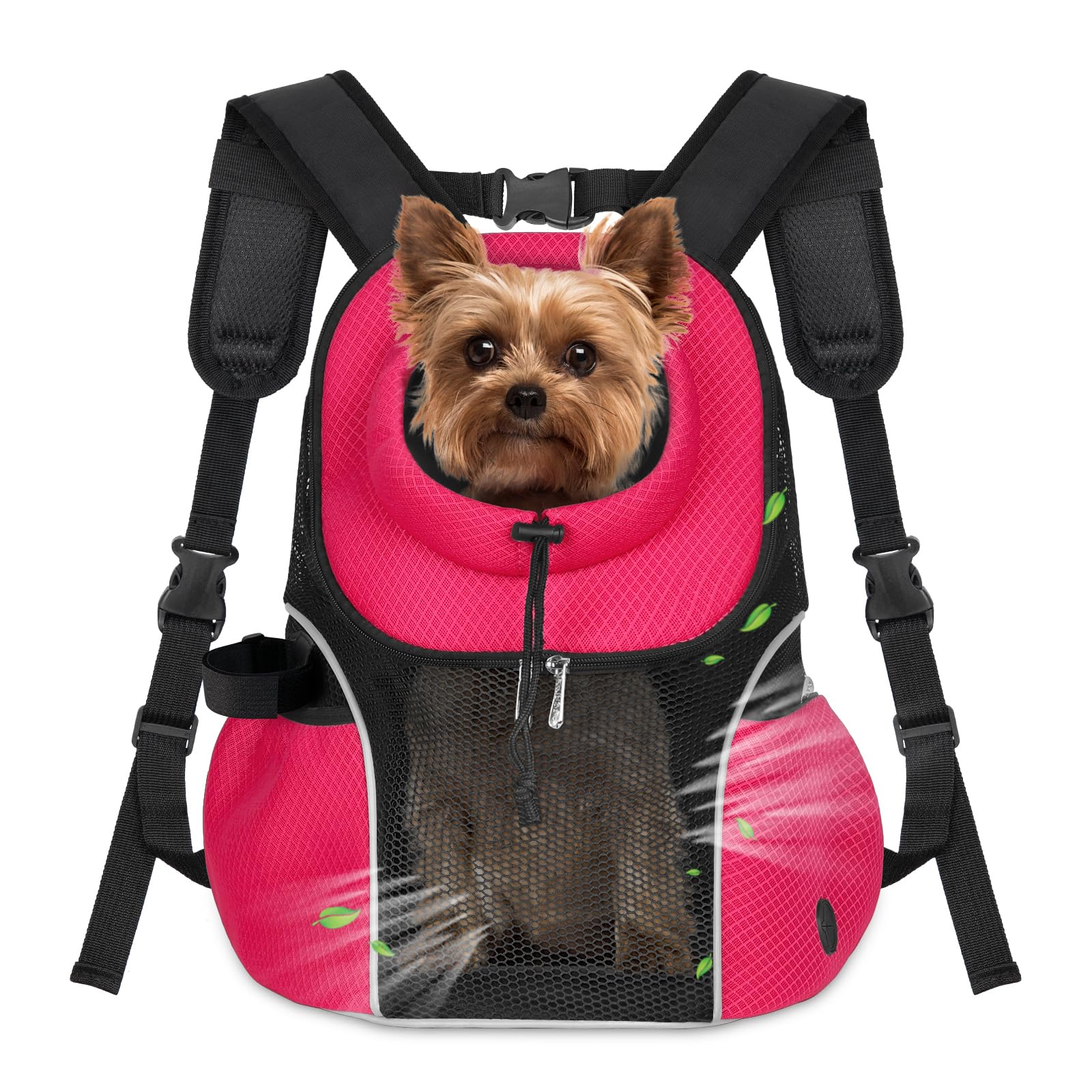 WOYYHO dog carrier backpack front view shows secure hands-free travel for small dogs