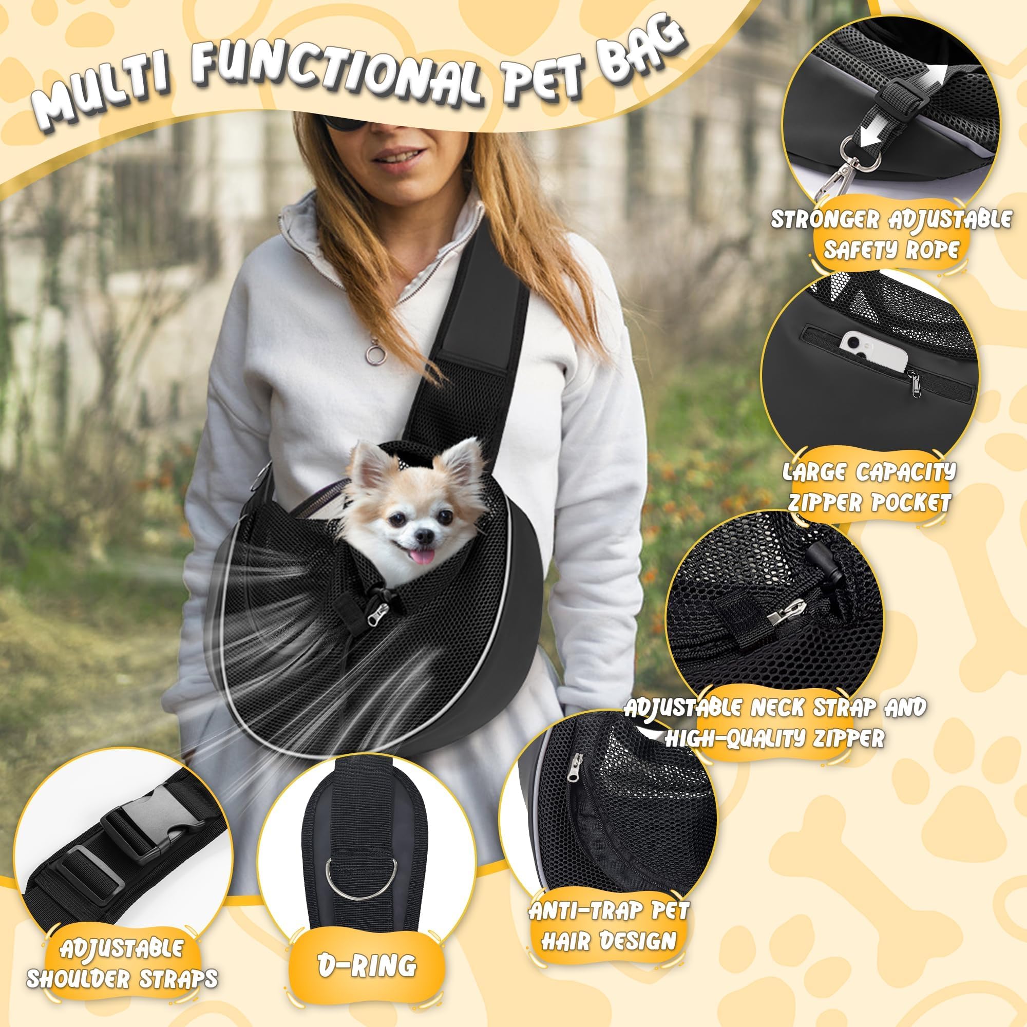 WOYYHO dog sling adjustable shoulder straps fit various users for comfort