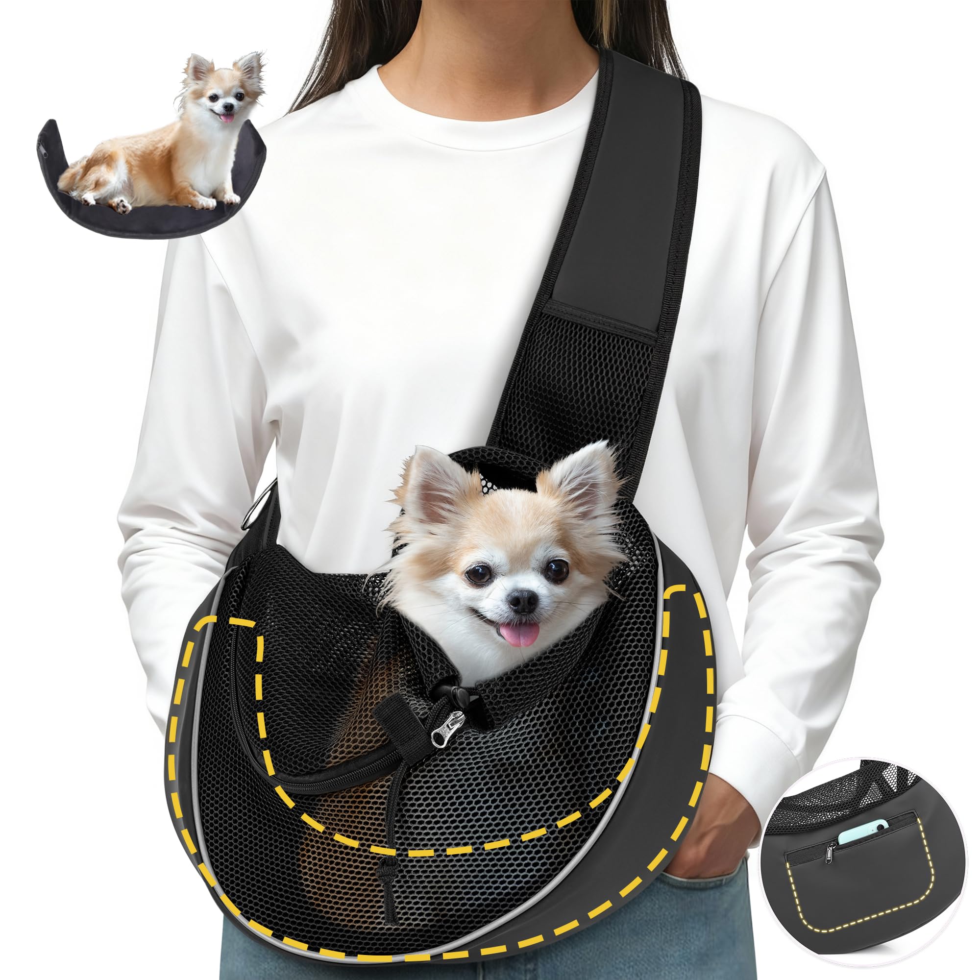 WOYYHO dog sling reflective trims improve visibility in low light