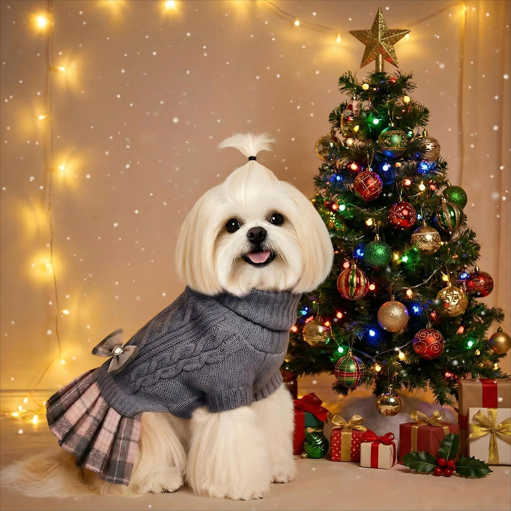 WOYYHO dog sweater dress with bowtie adds cute flair for photos and special occasions.
