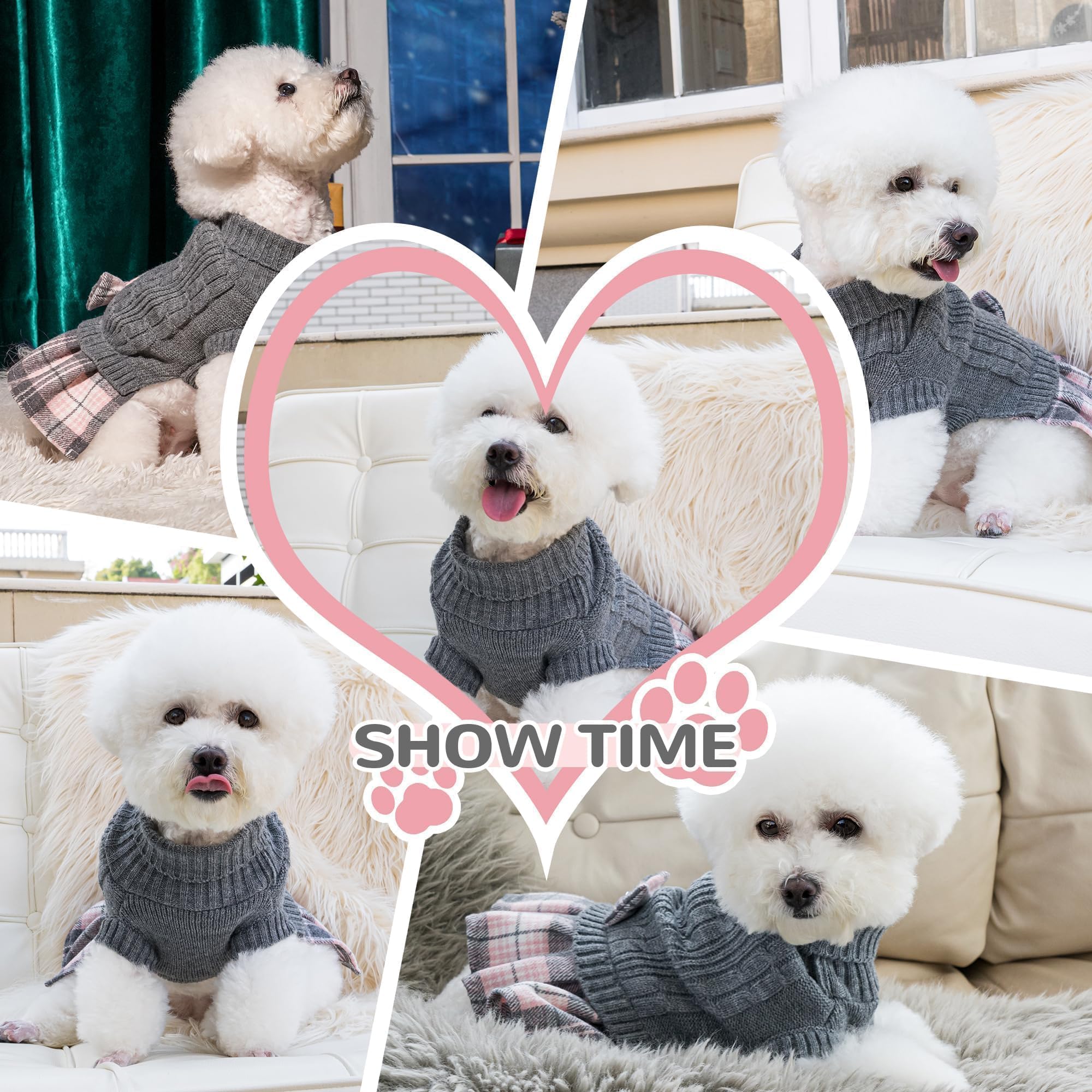 WOYYHO dog sweater dress gray knit keeps fabric soft and durable for daily wear.