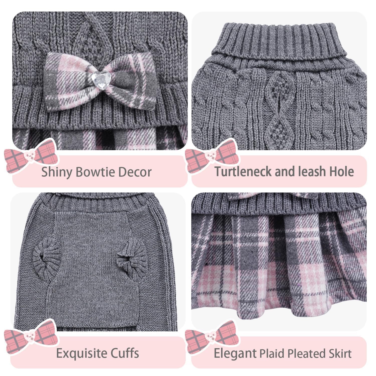 WOYYHO dog sweater dress with turtleneck delivers extra warmth around the neck.