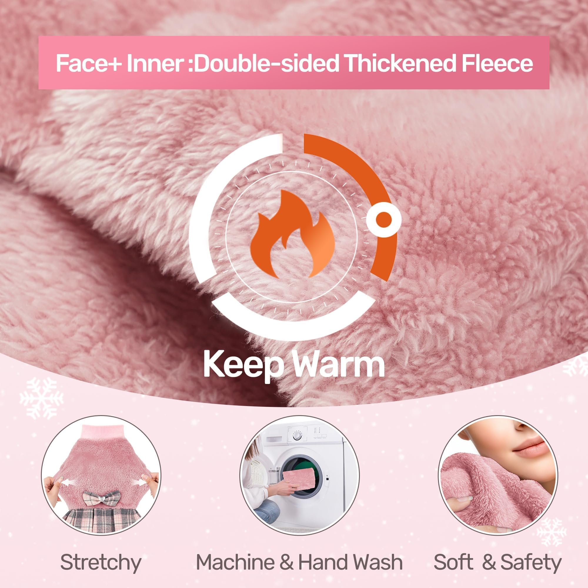 WOYYHO pink fleece fabric close-up emphasizes softness and warmth for small breeds.