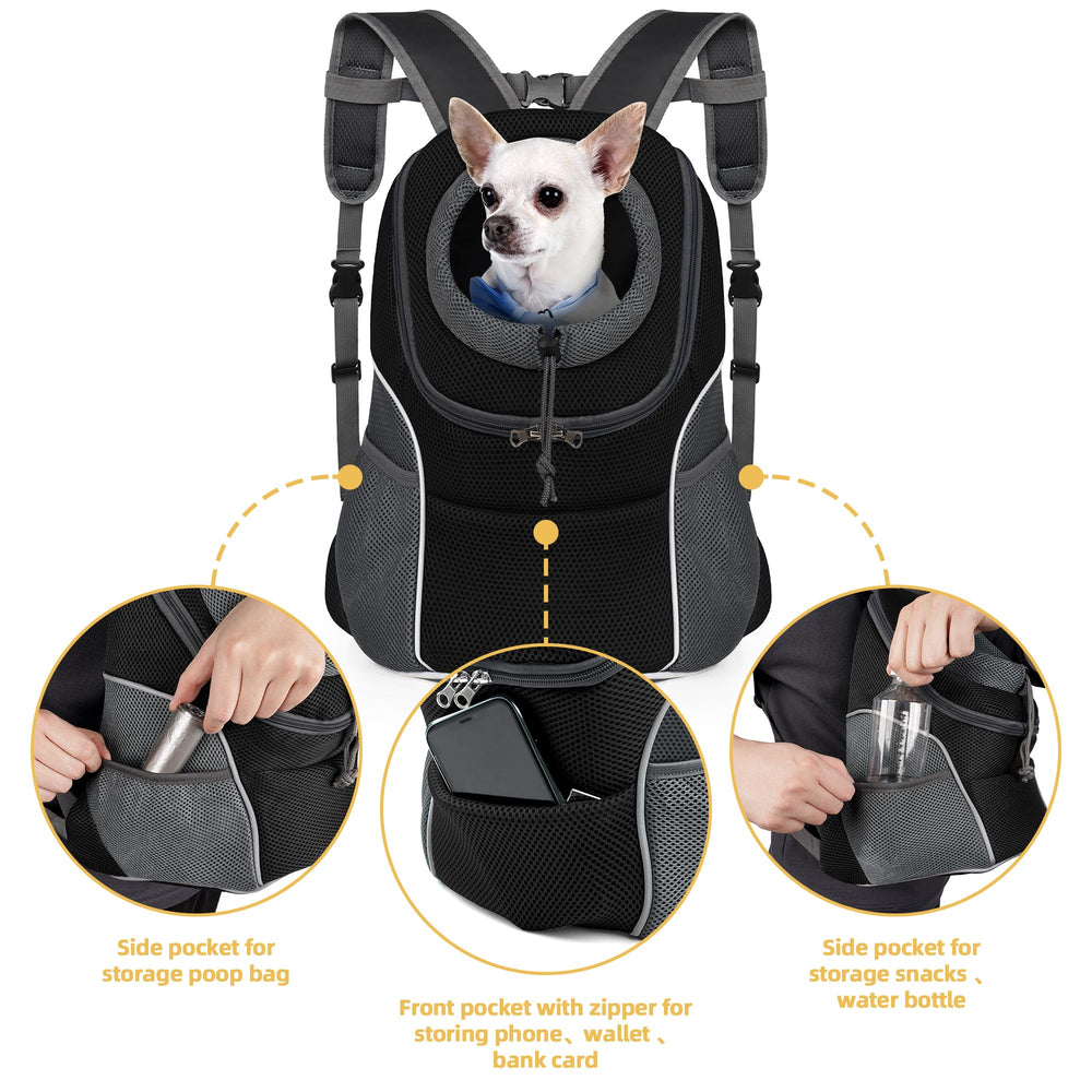 WOYYHO back view of dog carrier highlighting ergonomic support straps.