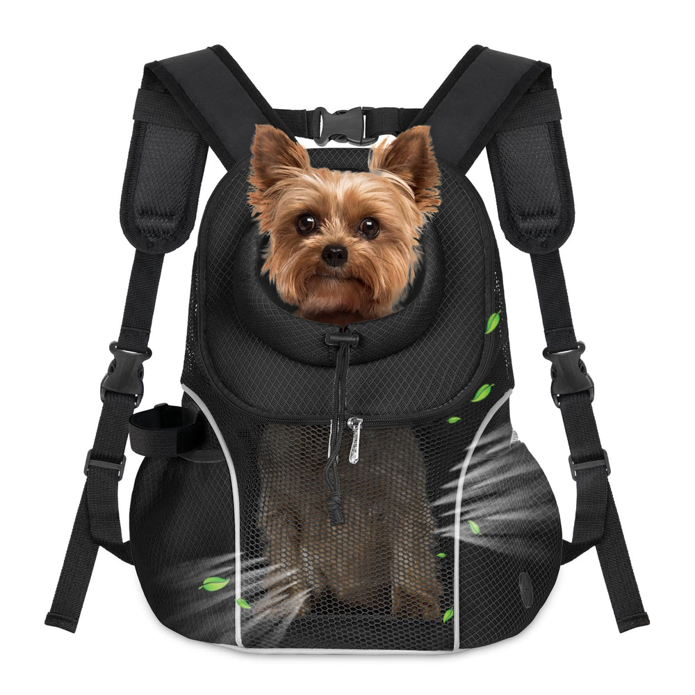 WOYYHO pet dog carrier backpack front view with breathable mesh for airflow.