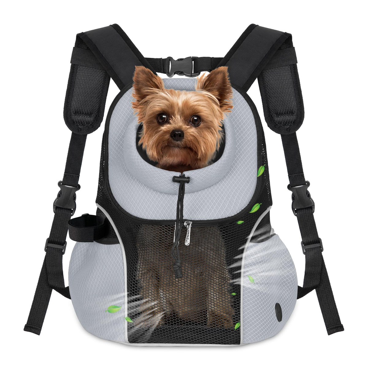 WOYYHO pet carrier backpack front view with breathable mesh for cooling during outings