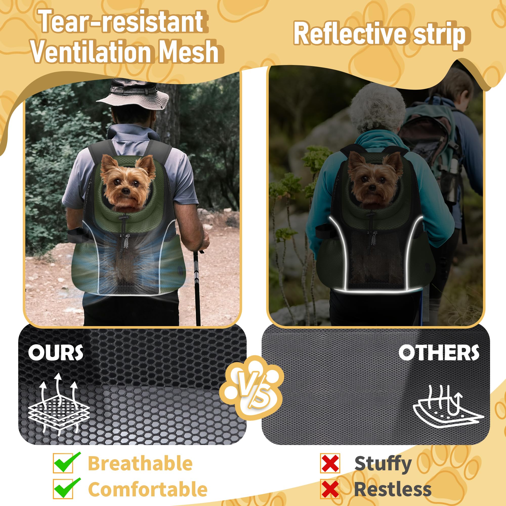 WOYYHO dog carrier backpack front view showing breathable mesh for outdoor adventures