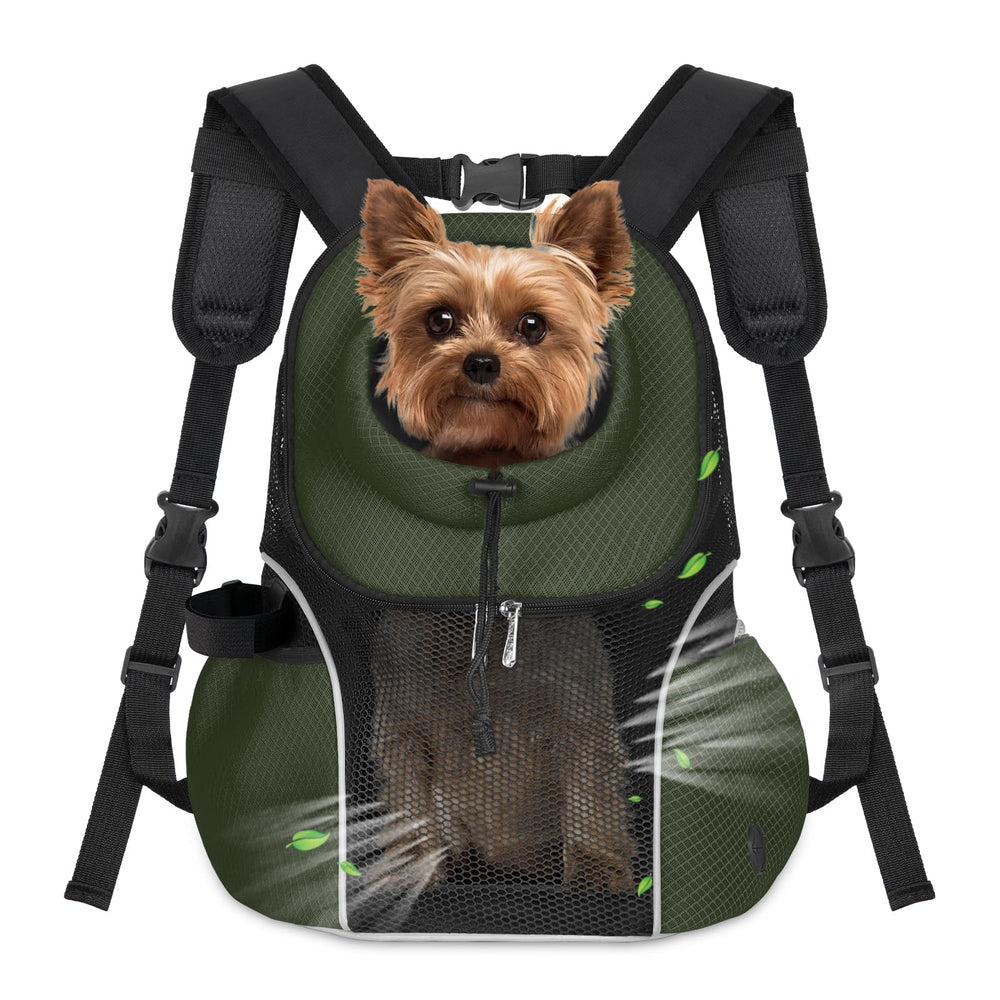 WOYYHO pet dog carrier backpack front view with breathable mesh for comfort and security.