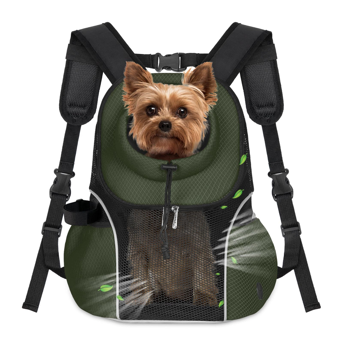 WOYYHO pet dog carrier backpack front view with breathable mesh for comfort and security.
