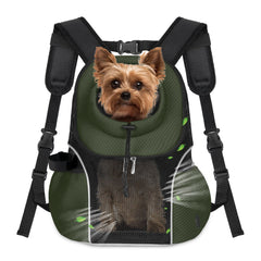 WOYYHO pet dog carrier backpack front view with breathable mesh for comfort and security.