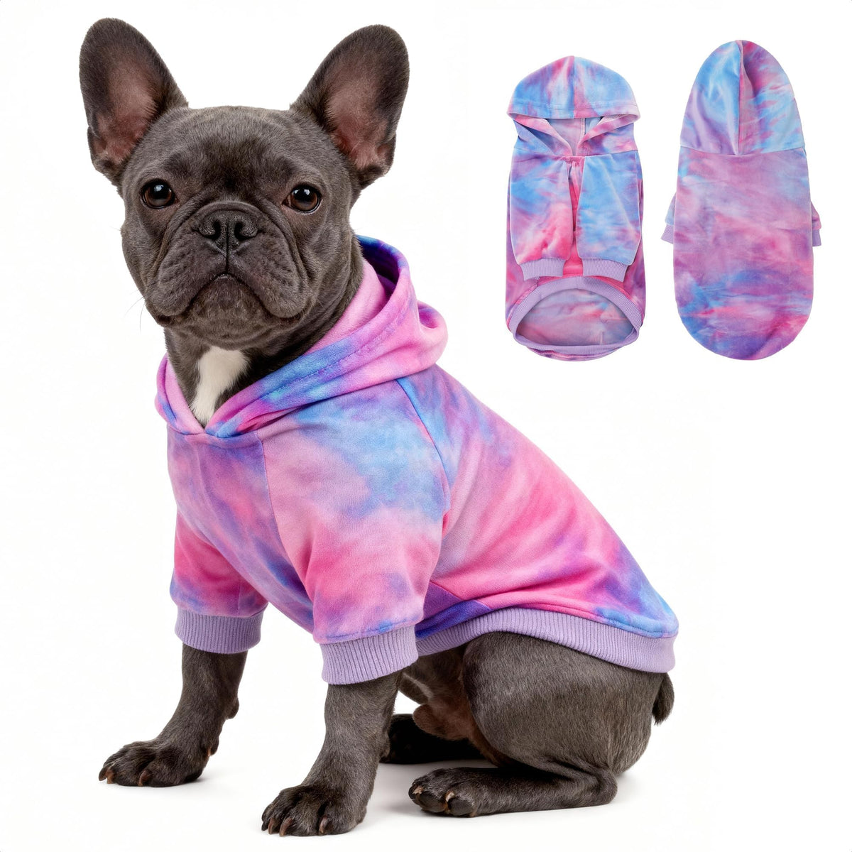 WOYYHO premium velvet tie-dye dog hoodie back view shows vibrant daily-wear appeal