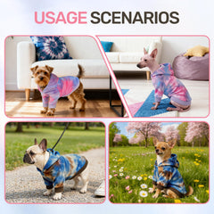 WOYYHO premium velvet tie-dye dog hoodie front view highlights easy pullover design