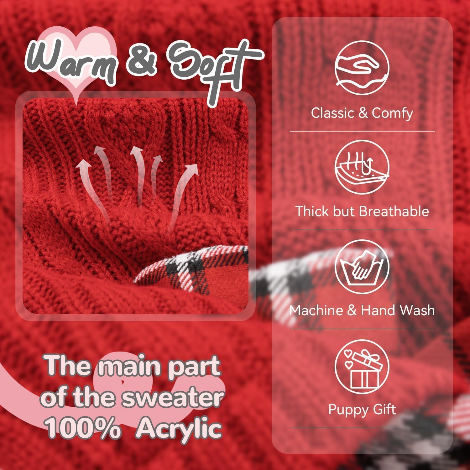 WOYYHO small dog sweater dress leash hole; convenient for walks.
