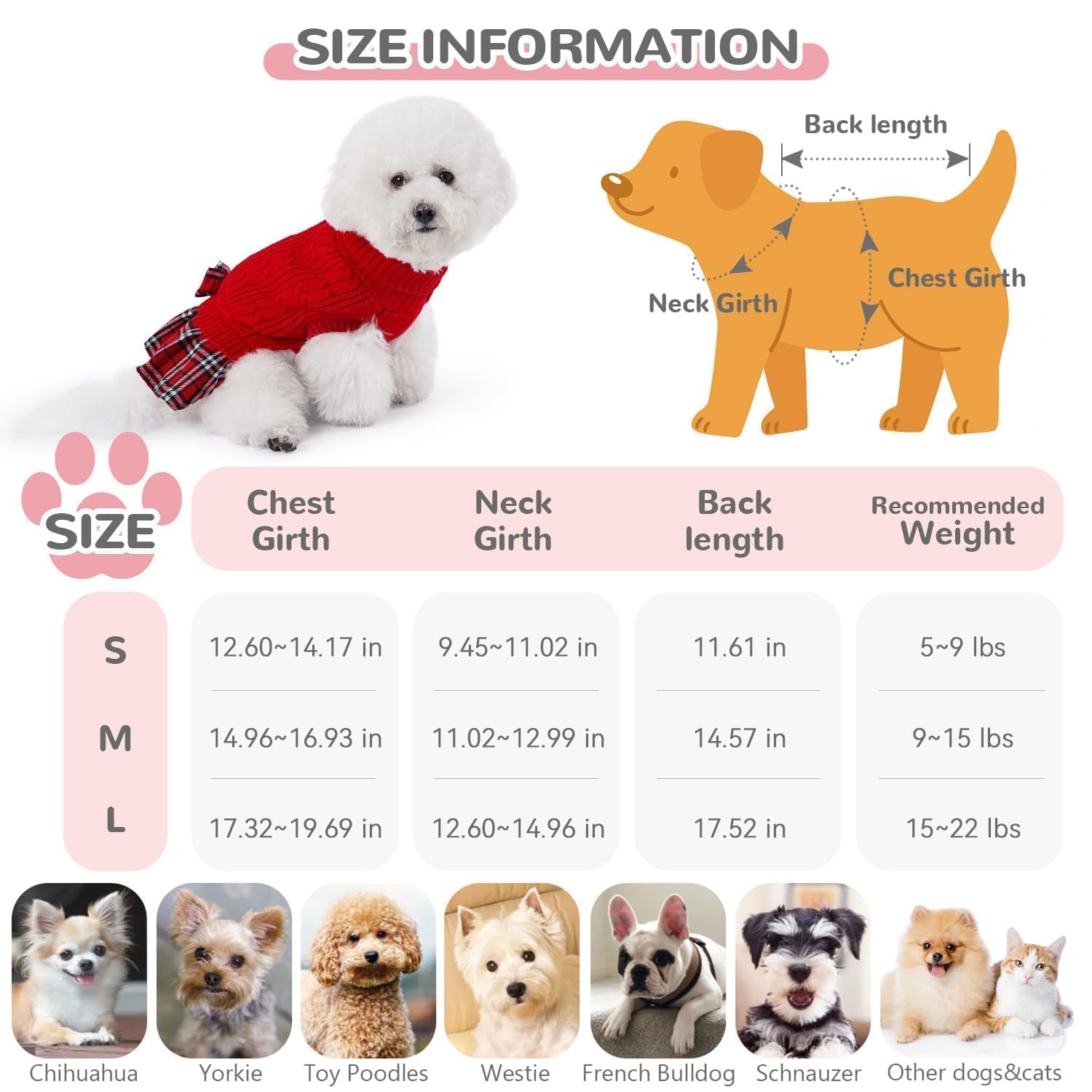 WOYYHO small dog sweater dress plaid pattern; stylish cold-weather outfit.