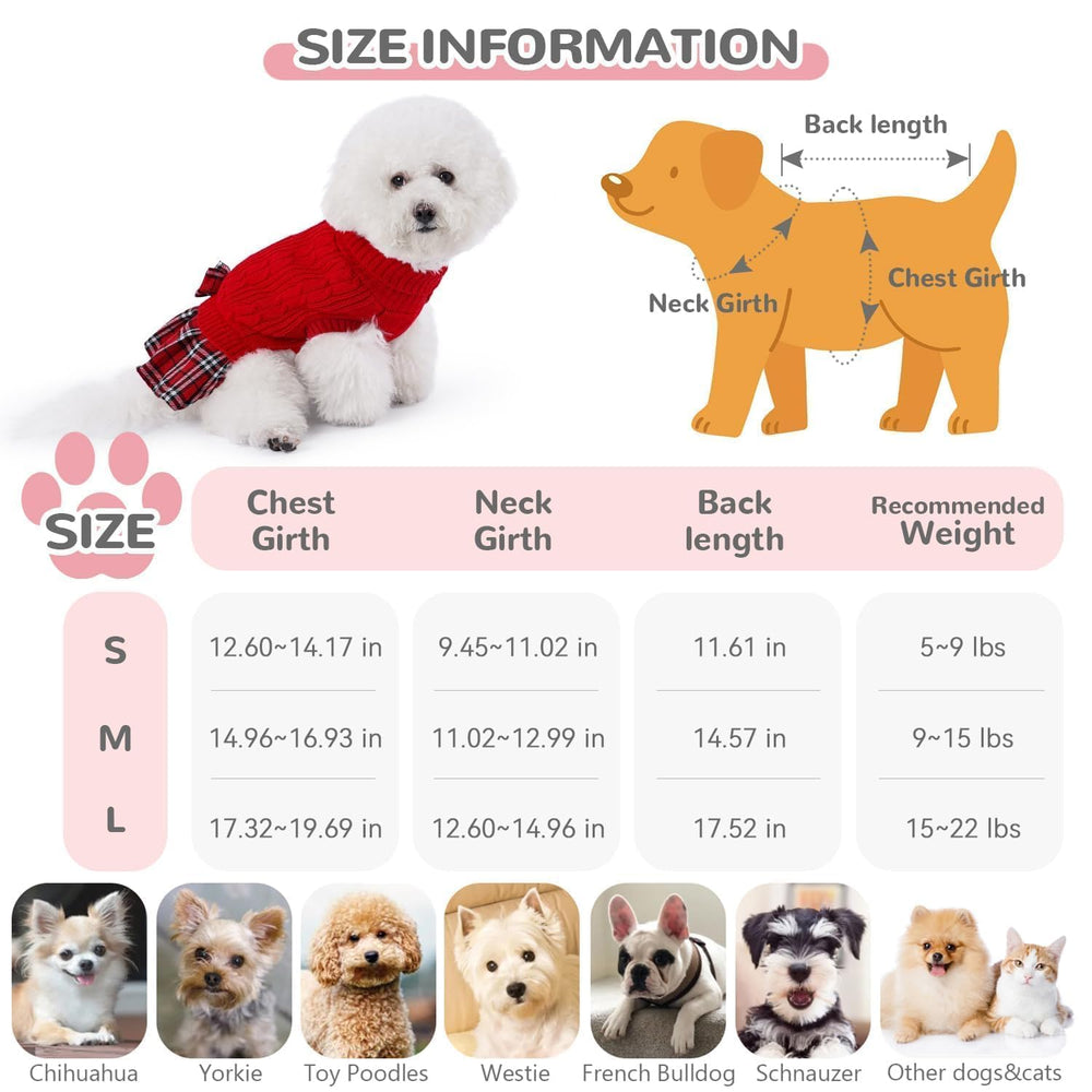 WOYYHO small dog sweater dress plaid pattern; stylish cold-weather outfit.