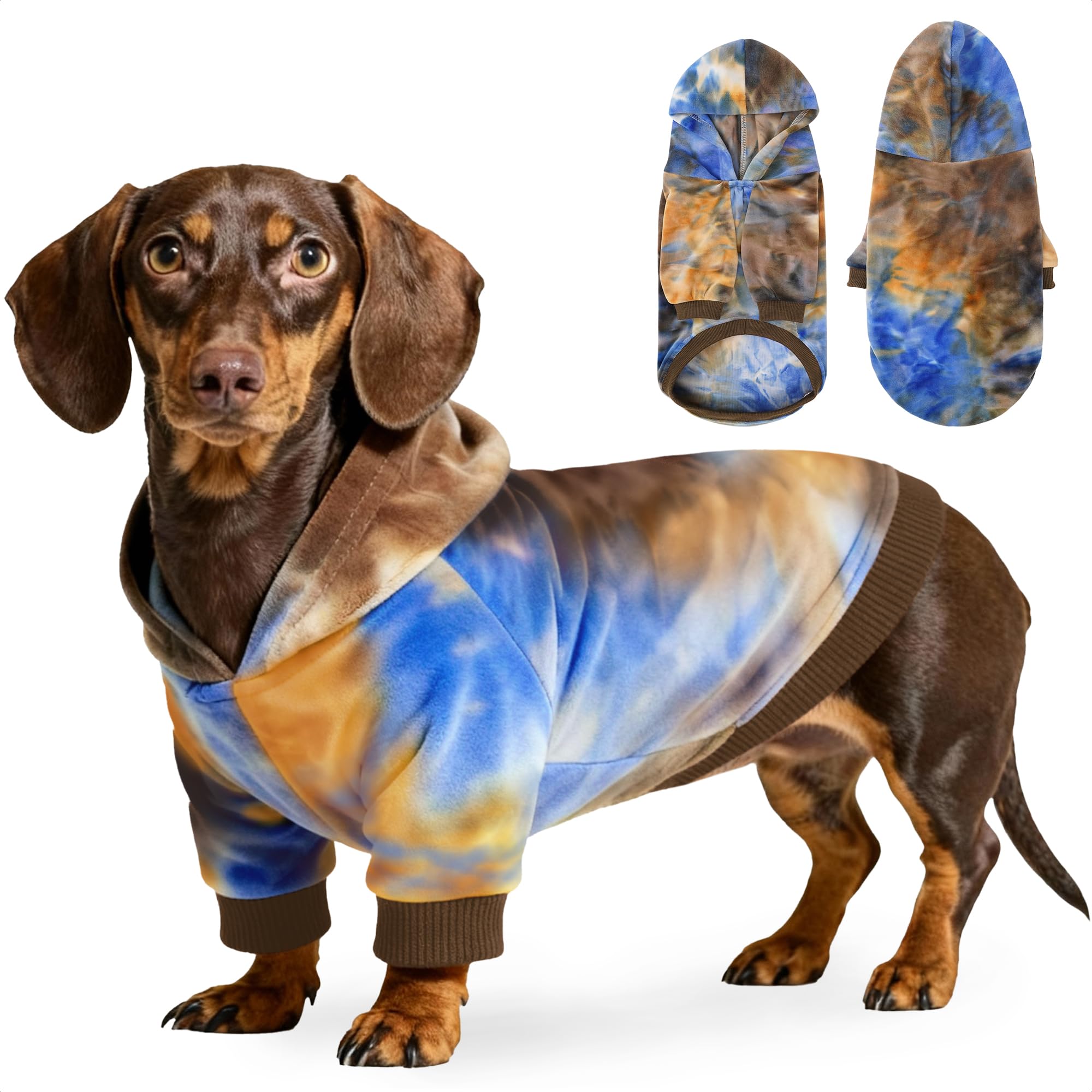 WOYYHO tie-dye dog hoodie front view shows warm, stylish walks