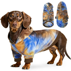 WOYYHO tie-dye dog hoodie front view shows warm, stylish walks