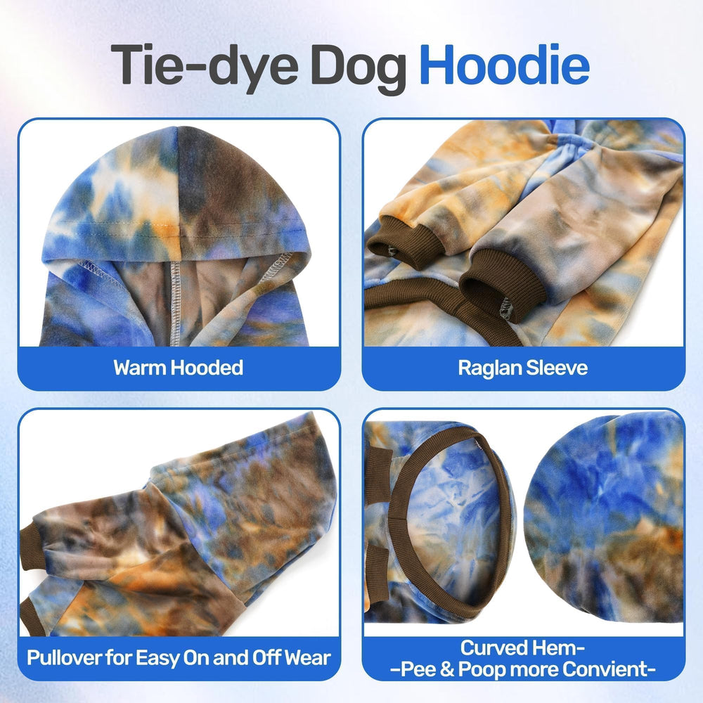 WOYYHO tie-dye dog hoodie hood detail highlights cozy velvet fabric