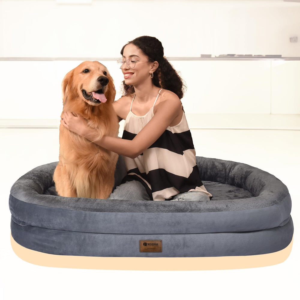WOZOKE dark gray dog bed close-up with soft fleece fabric