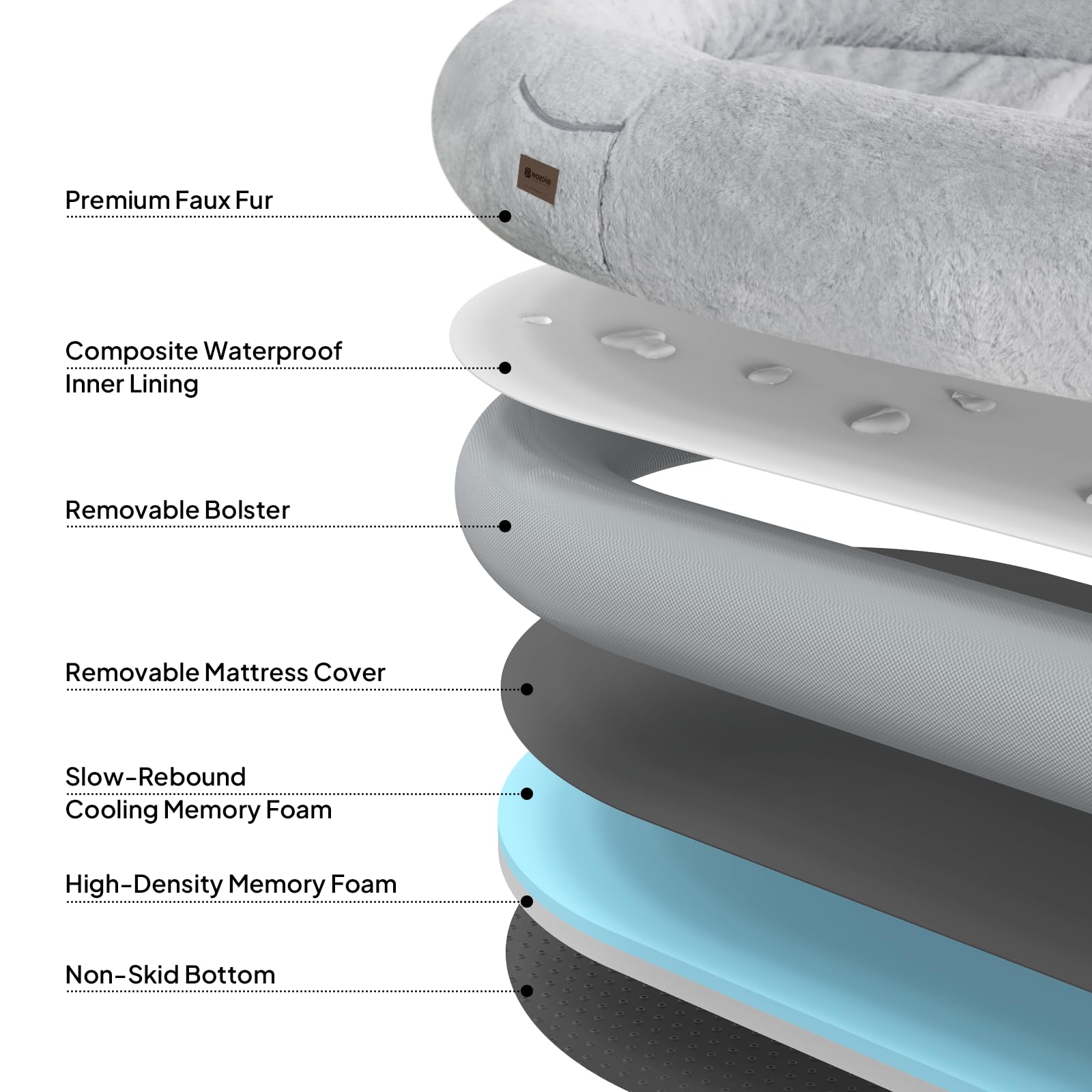 WOZOKE giant bed exterior in grey showing spacious comfort