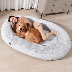 WOZOKE Human Dog Bed in room showing its giant size for shared lounging.