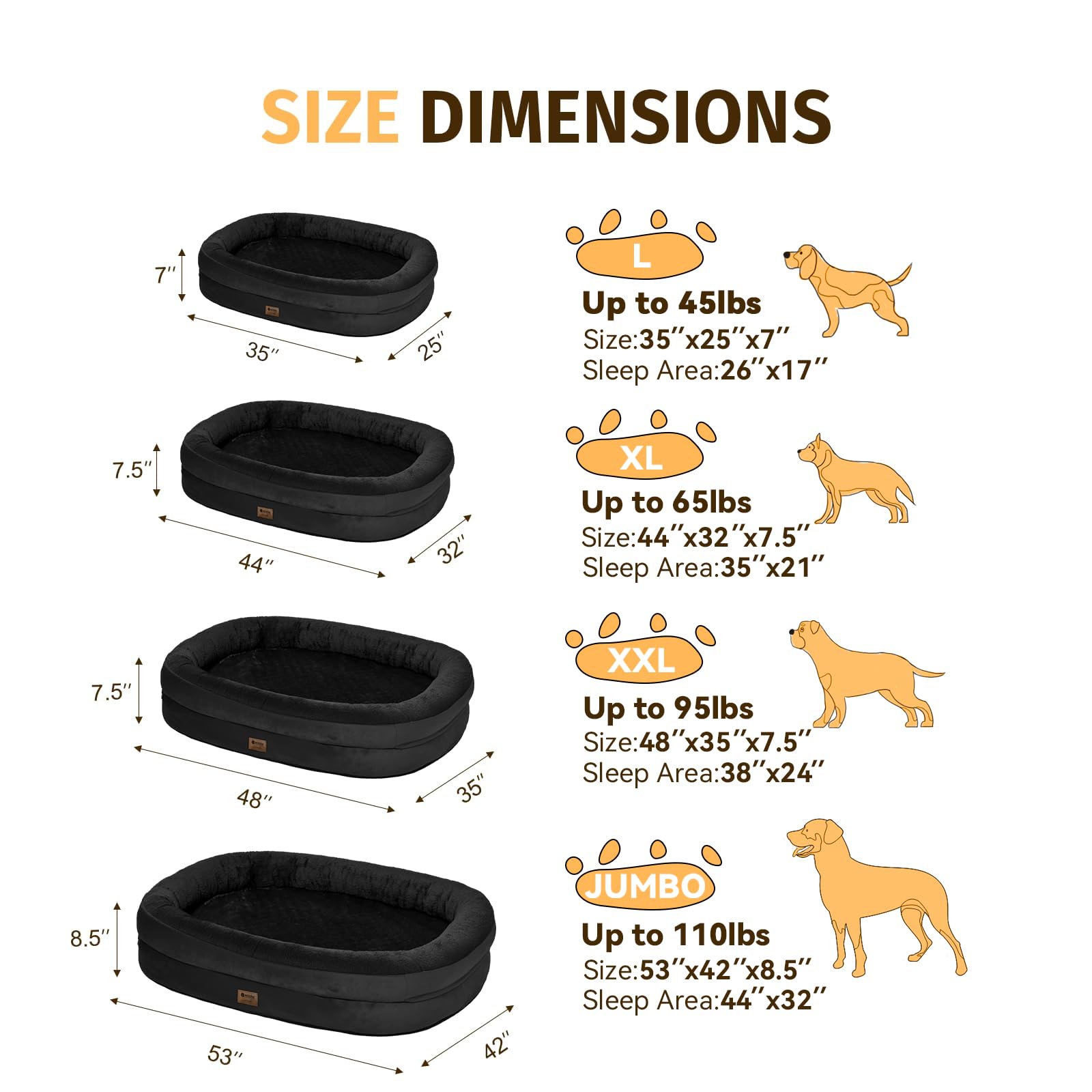 WOZOKE large-dog-bed 360° surround bolsters offer secure, curled-sleep comfort.