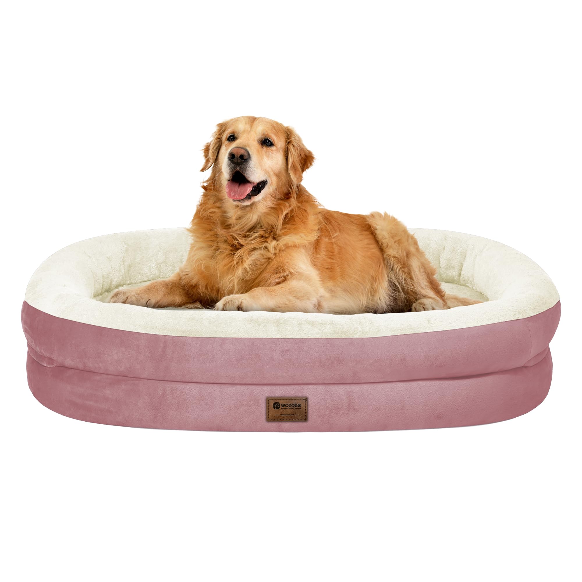 WOZOKE orthopedic bed XL pink front view highlights supportive design for comfortable resting