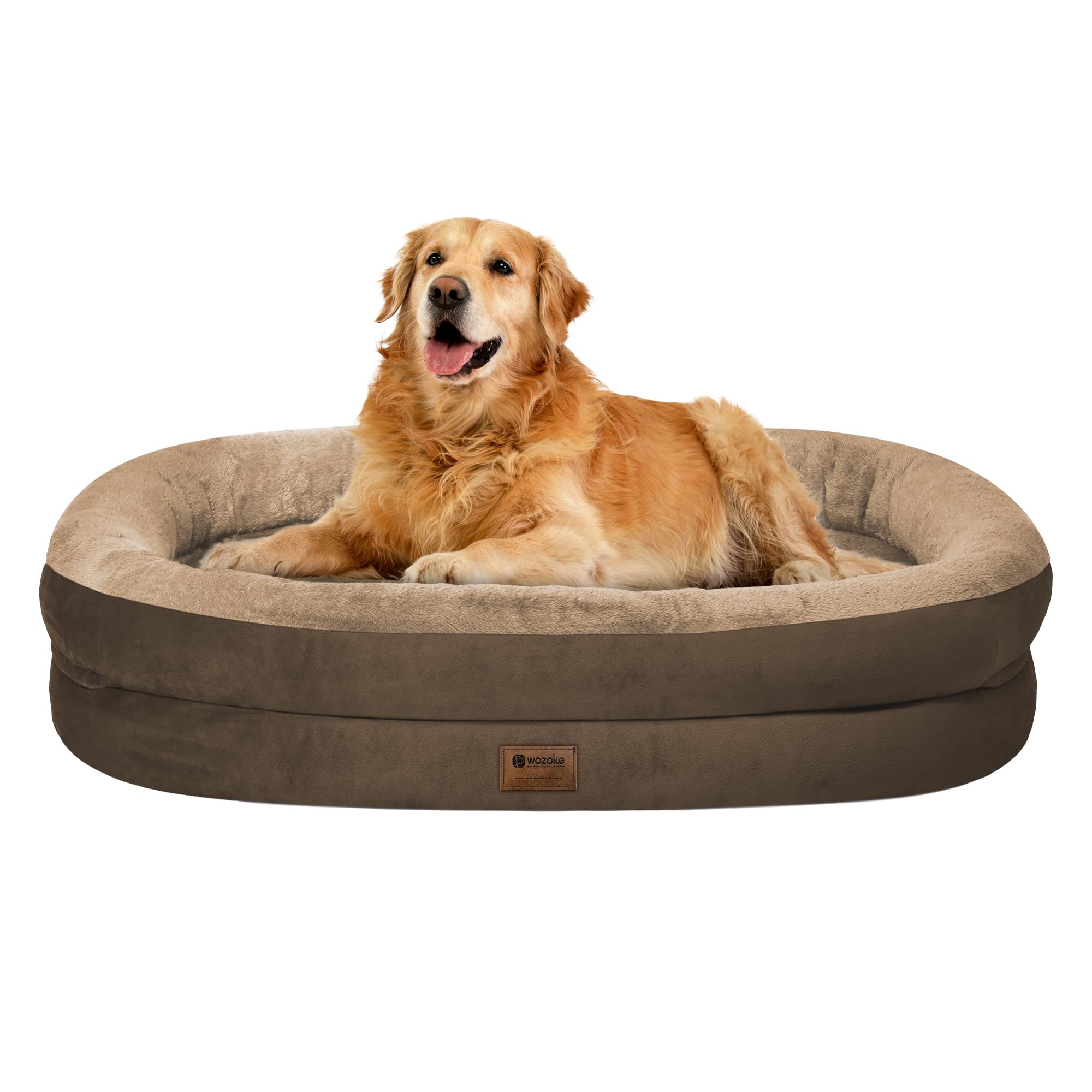 WOZOKE orthopedic dog bed coffee top view shows spacious lounging area.