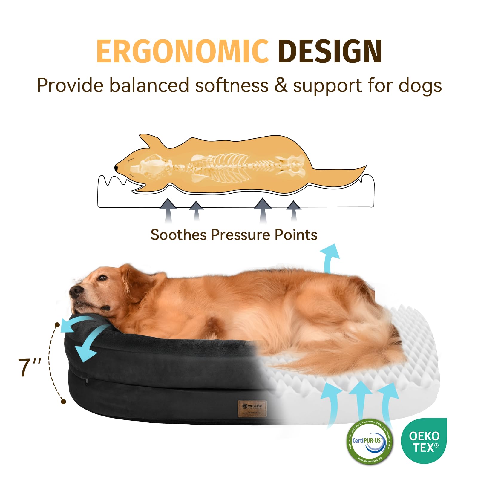 WOZOKE orthopedic dog bed waterproof cover keeps the interior clean and protected