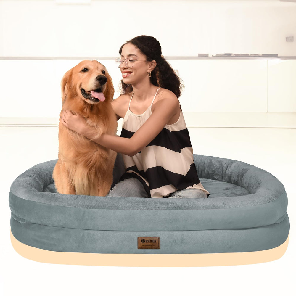 WOZOKE XXL dog bed with bolsters provides head and neck support