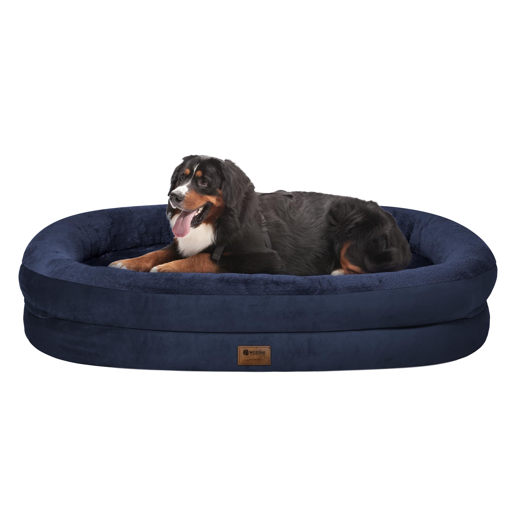 WOZOKE orthopedic dog bed navy front view showing supportive structure for large breeds