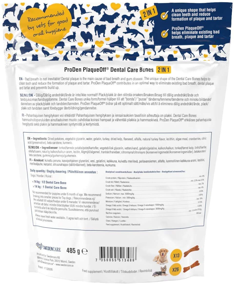 WPARHUS ProDen PlaqueOff bundle bacon bone chews for fresh breath and rewarding gnawing.