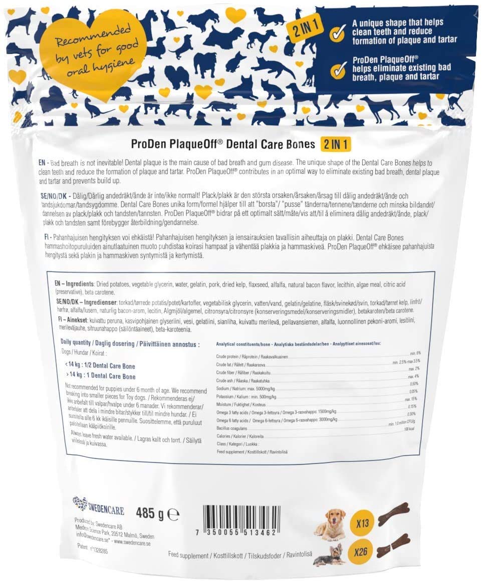 WPARHUS ProDen PlaqueOff bone chew close-up packaging for easy dental routine.