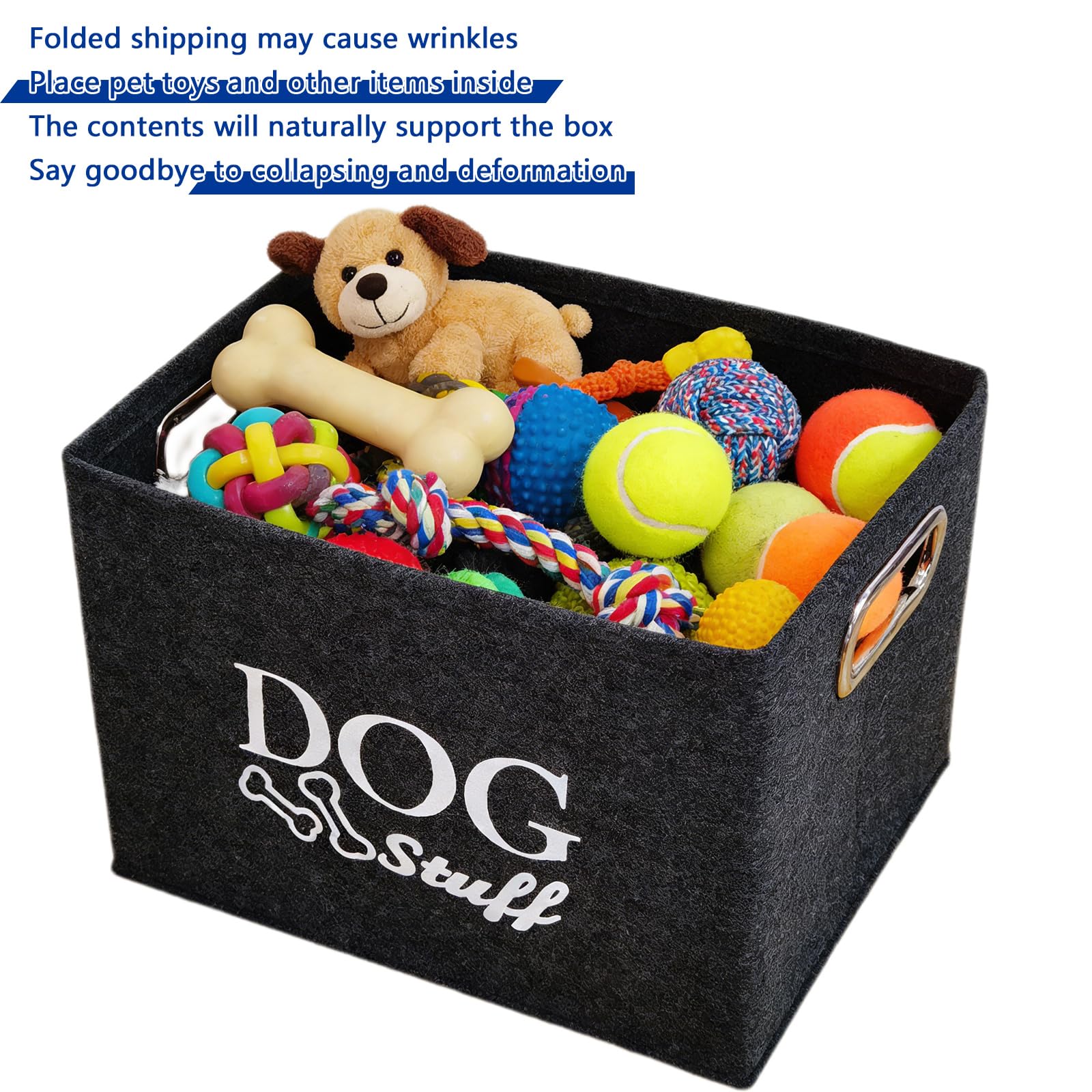 Wpetle dog toy bin collapsed for space-saving storage.