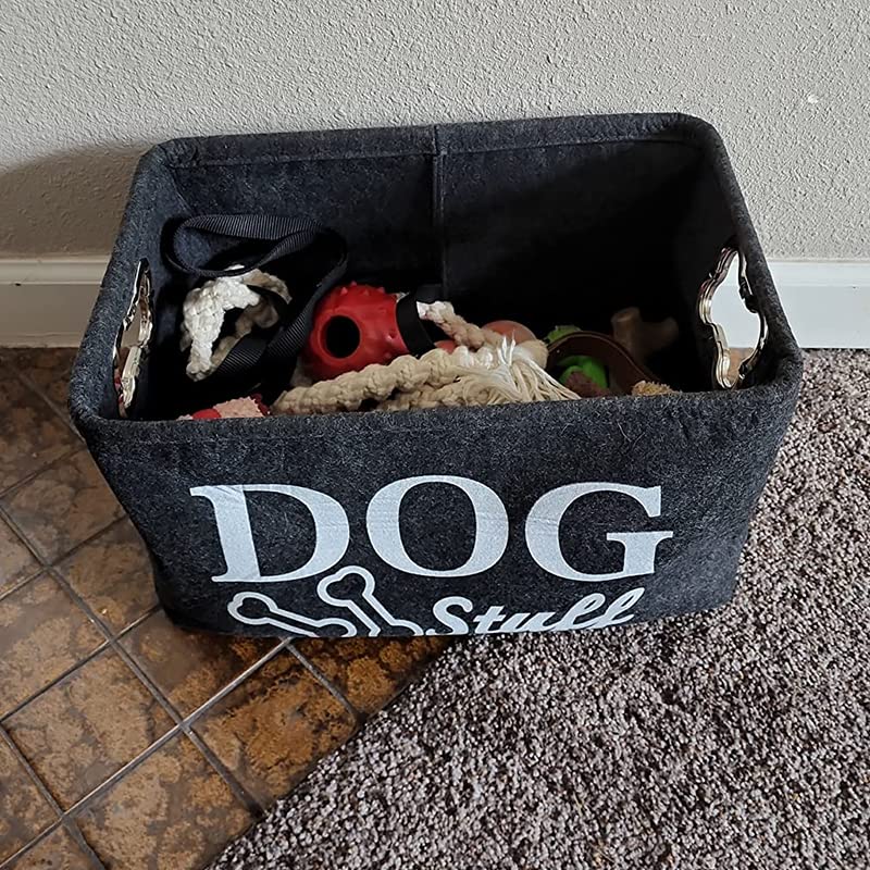 Wpetle dog toy bin metal handles closeup shows sturdy grip for easy moving.