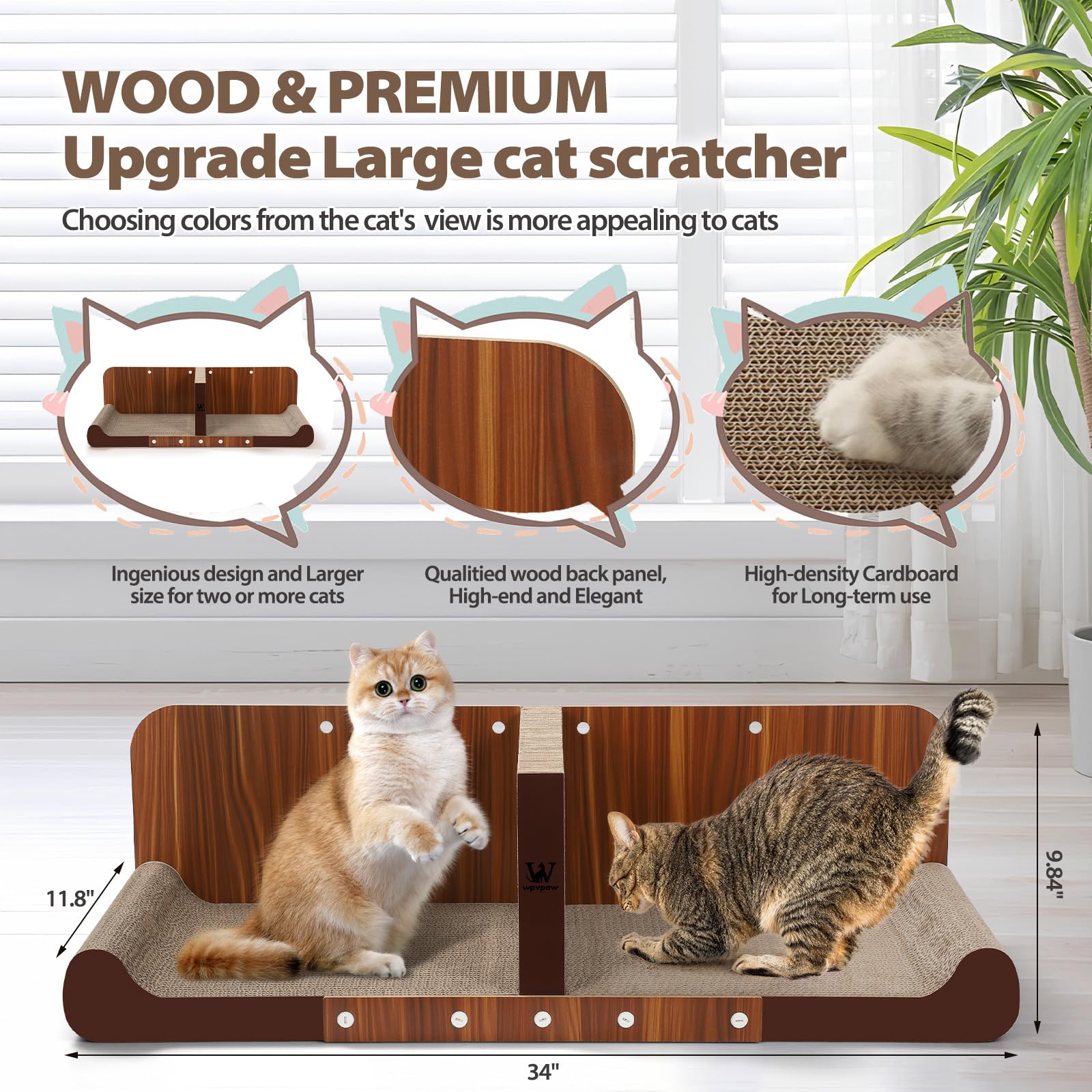 wpvpaw 34 inch cat scratcher bed dual lounge promotes shared play and reduces furniture wear