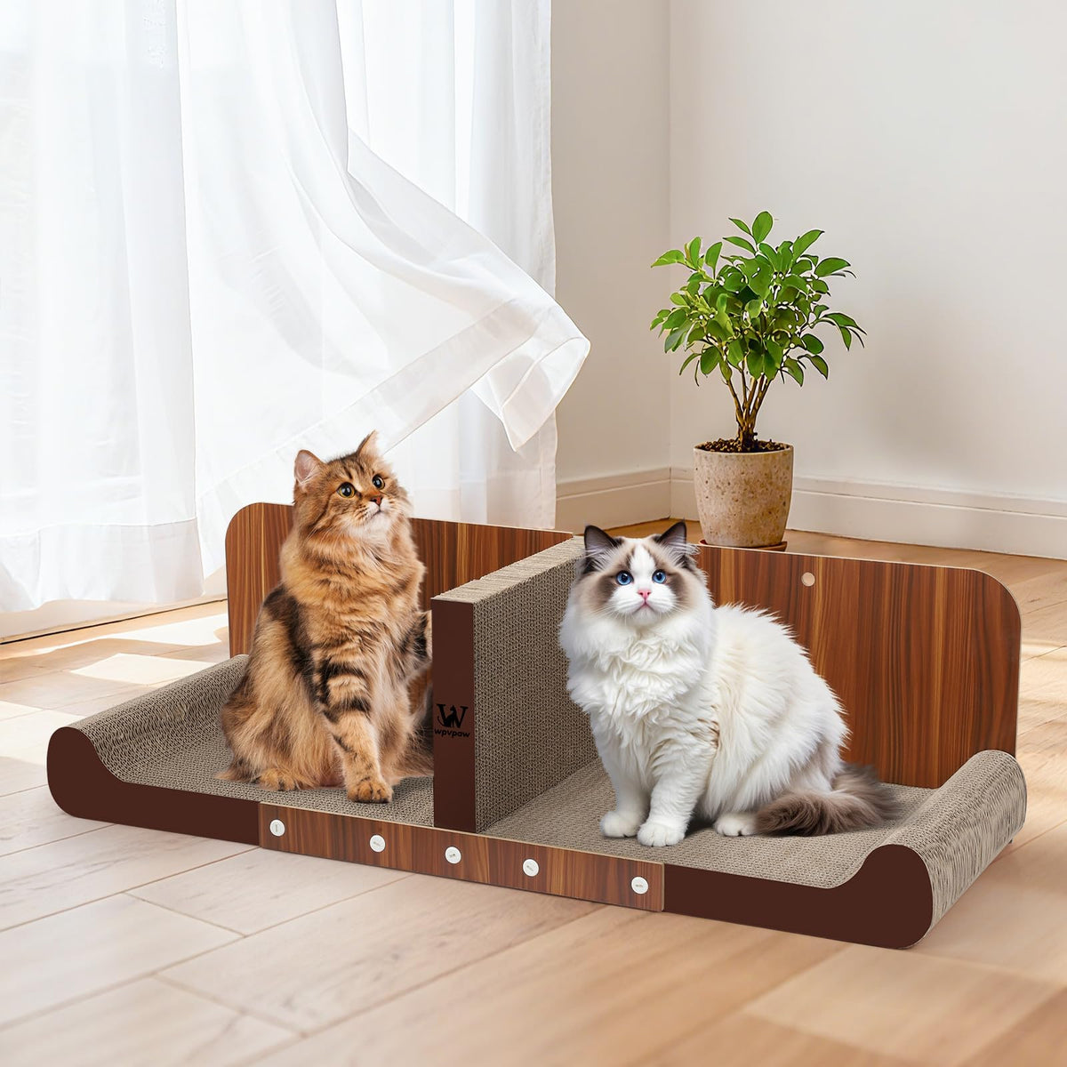 wpvpaw 34 inch cat scratcher bed top view shows dual lounging spaces for two cats