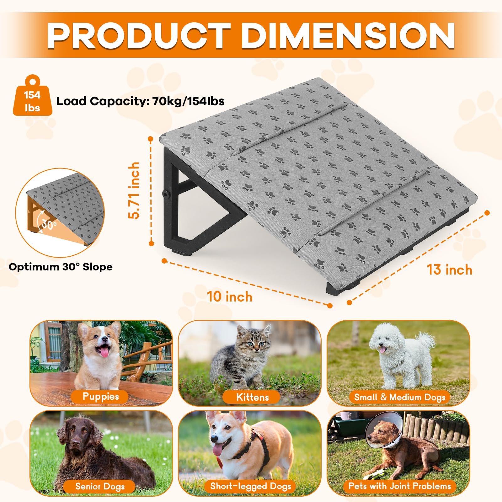 WPVPaw dog ramp foam surface cushions joints during climbs for small dogs