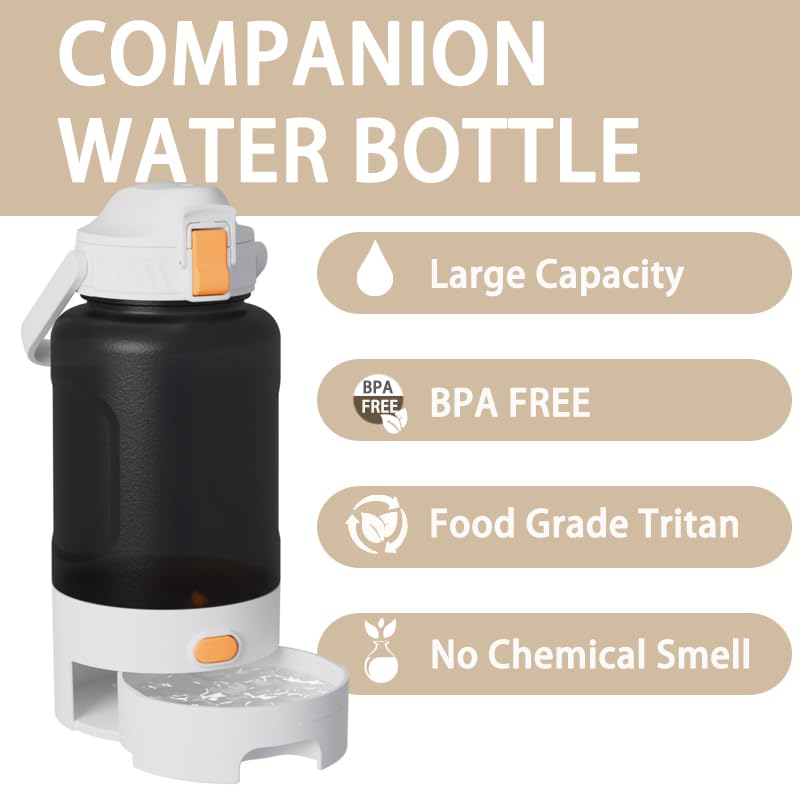 Wreyng 50oz leakproof dog water bottle side view for hands-free travel.