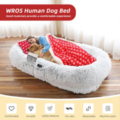 WROS Human Dog Bed front view highlighting plush faux fur for warm lounging.