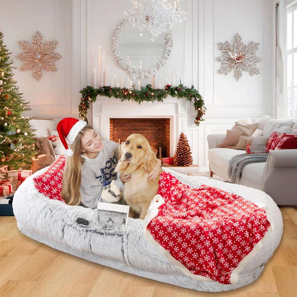 WROS Human Dog Bed side view with built-in storage pocket for easy item access.
