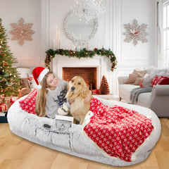 WROS Human Dog Bed side view with built-in storage pocket for easy item access.