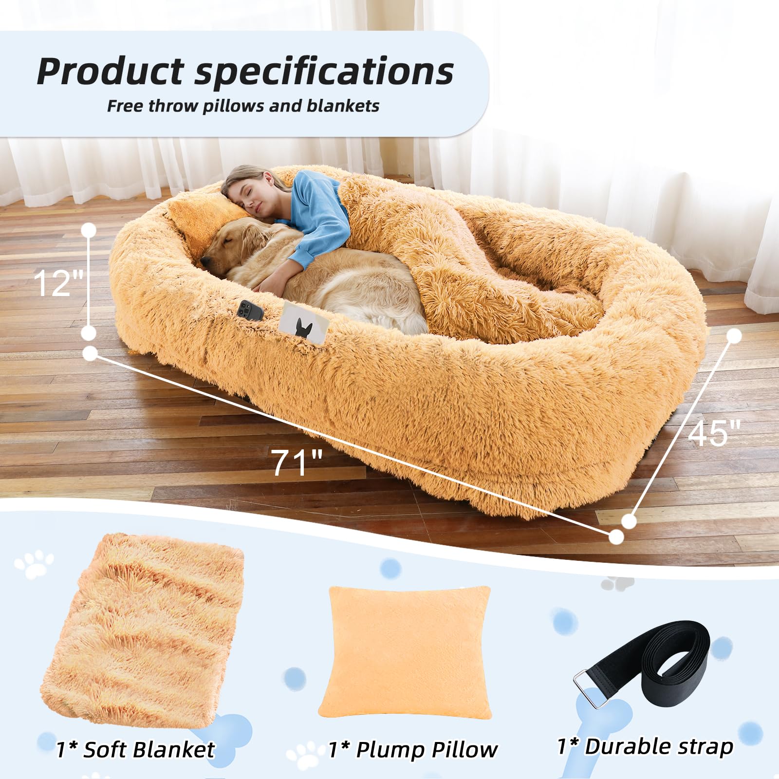 WROS Human Dog Bed non-slip base prevents sliding on floors