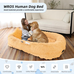 WROS Human Dog Bed side bolster close-up in pumpkin color shows secure, cozy wrap